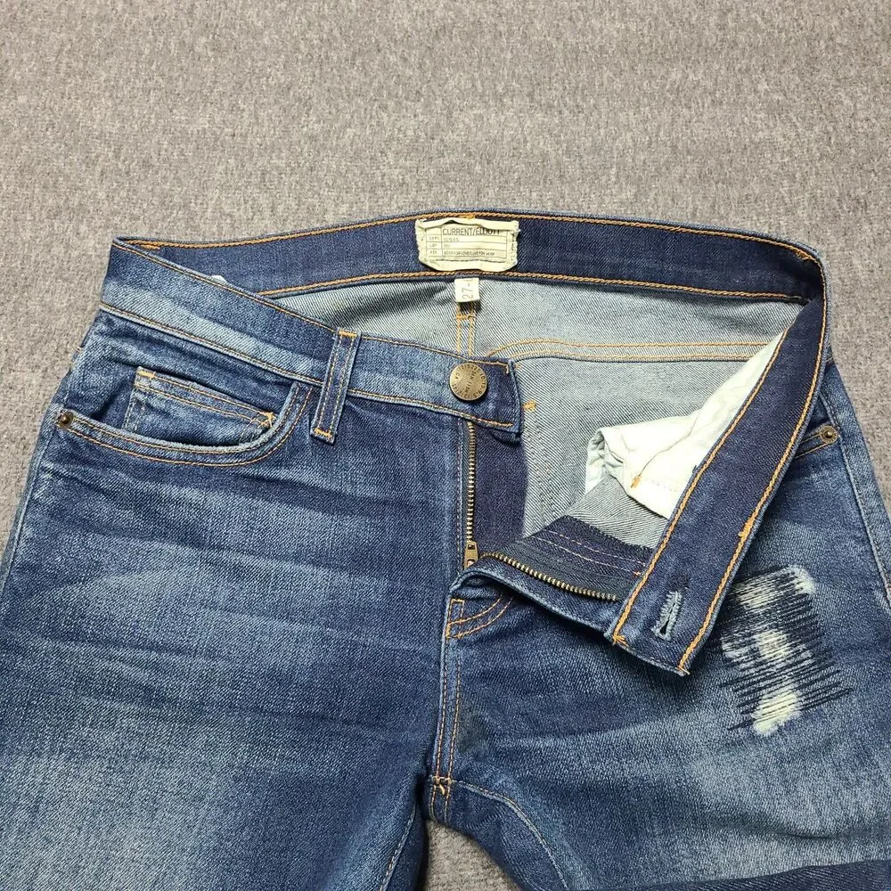 Current Elliott‎ The Stiletto Jeans Old Blue Repair Distressed Size 27